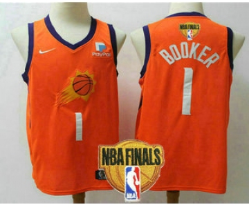 Men's Phoenix Suns #1 Devin Booker NEW Orange 2021 Finals Patch Nike Swingman Stitched NBA Jersey