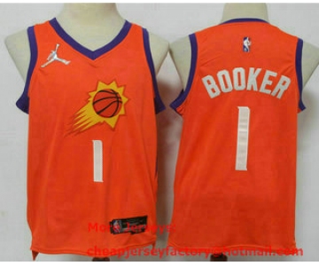 Men's Phoenix Suns #1 Devin Booker Orange Jordan 75th Anniversary Diamond 2021 Stitched Jersey