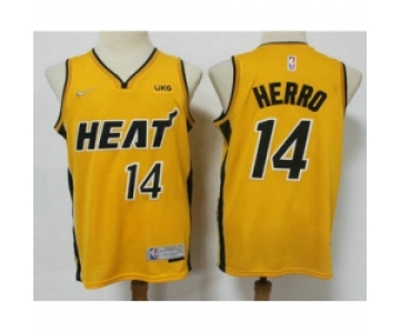 Men Miami Heat 14 Tyler Herro Yellow Nike Swingman 2021 Earned Edition Stitched Jersey With NEW Sponsor Logo
