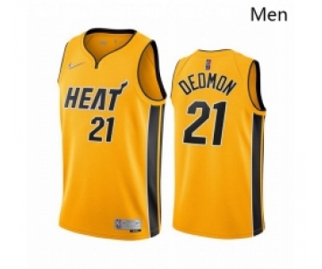 Men Miami Heat 21 Dewayne Dedmon Yellow NBA Swingman 2020 21 Earned Edition Jersey