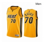 Men Miami Heat 70 Nemanja Bjelica Yellow NBA Swingman 2020 21 Earned Edition Jersey