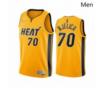 Men Miami Heat 70 Nemanja Bjelica Yellow NBA Swingman 2020 21 Earned Edition Jersey