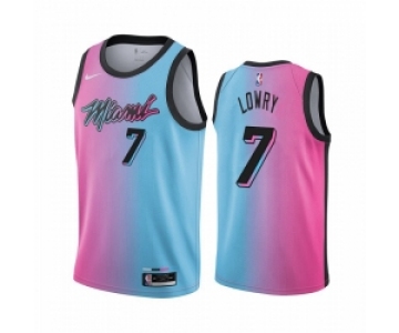 Men Nike Miami Heat 7 Kyle Lowry Blue Pink NBA Swingman 2020 21 City Edition Jersey