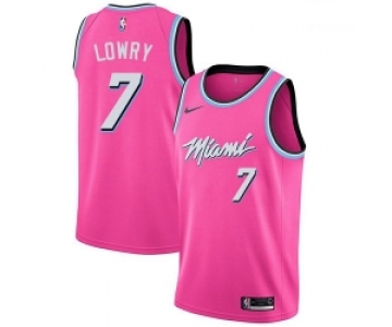 Men Nike Miami Heat 7 Kyle Lowry Pink NBA Swingman Earned Edition Jersey