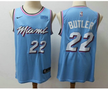 Men's Miami Heat #22 Jimmy Butler Light Blue Nike Swingman 2018 playoffs Earned Edition Stitched Jersey With The Sponsor Logo