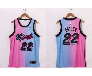 Men's Miami Heat #22 Jimmy Butler Pink Blue 2021 Nike City Edition Swingman Jersey
