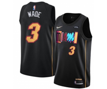 Men's Miami Heat #3 Dwyane Wade 75th Anniversary Black 2021-2022 City Edition Stitched Jersey