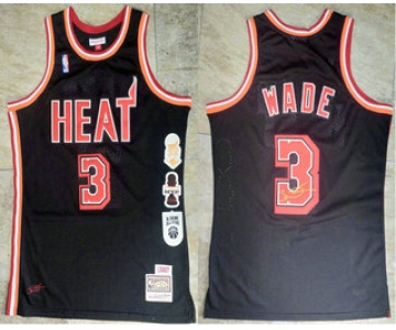Men's Miami Heat #3 Dwyane Wade Black Retirement Edition Hardwood Classics Soul AU Stitched Throwback Jersey