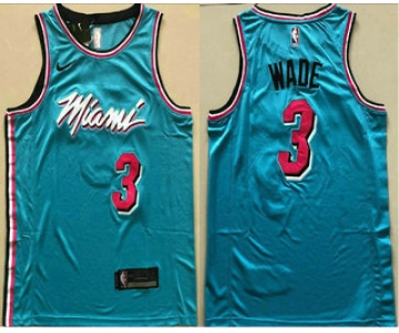 Men's Miami Heat #3 Dwyane Wade Light Blue 2019 City Edition AU Swingman ALL Stitched NBA Jersey