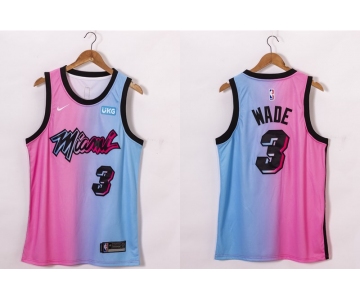 Men's Miami Heat #3 Dwyane Wade Pink Blue 2021 Nike City Edition Swingman Jersey