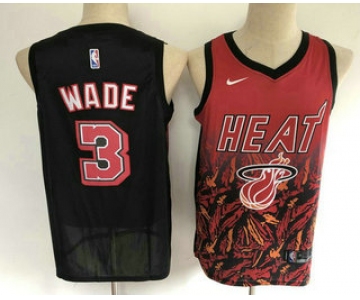 Men's Miami Heat #3 Dwyane Wade Red with Black Salute Nike Swingman Stitched NBA Jersey