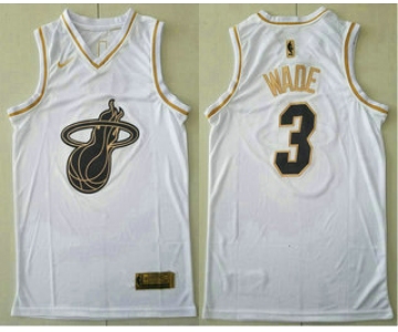 Men's Miami Heat #3 Dwyane Wade White Golden Nike Swingman Stitched NBA Jersey