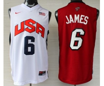 Miami Heat/Team USA #6 LeBron James Revolution 30 Swingman White/Red Two Tone Jersey