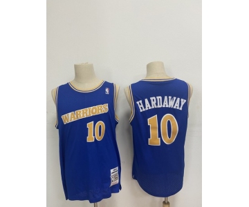 Men's Golden State Warriors #10 Tim Hardaway Blue 1990-92 Hardwood Classics Mesh Jersey