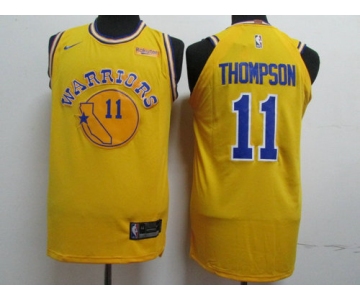 Men's Golden State Warriors #11 Klay Thompson Yellow Throwback Nike Authentic Jersey