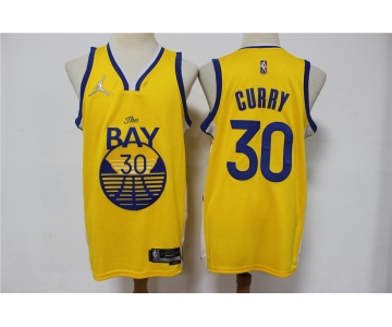 Men's Golden State Warriors #30 Stephen Curry 75th Anniversary Diamond Yellow Jordan 2021 Stitched Jersey
