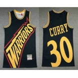 Men's Golden State Warriors #30 Stephen Curry Black Big Face Mitchell Ness Hardwood Classics Soul Swingman Throwback Jersey