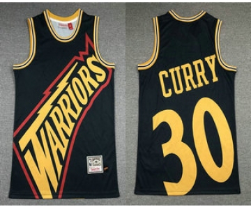 Men's Golden State Warriors #30 Stephen Curry Black Big Face Mitchell Ness Hardwood Classics Soul Swingman Throwback Jersey