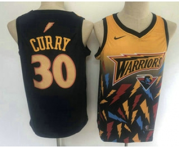 Men's Golden State Warriors #30 Stephen Curry Black with Yellow Salute Nike Swingman Stitched NBA Jersey