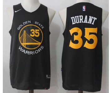 Men's Golden State Warriors #35 Kevin Durant Black with Yellow 2017-2018 Nike Swingman Stitched NBA Jersey