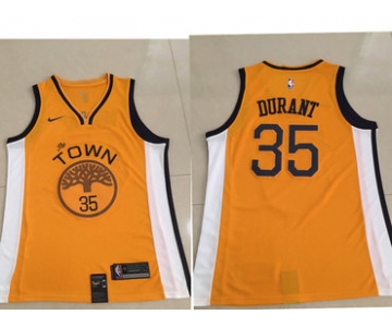 Men's Golden State Warriors #35 Kevin Durant Nike Yellow 2018/19 Swingman Earned Edition Jersey