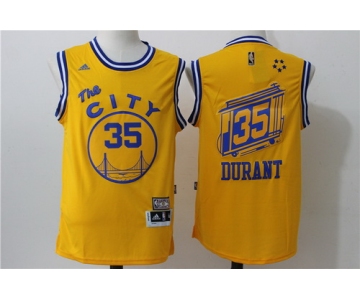 Men's Golden State Warriors #35 Kevin Durant Yellow 2015-16 Retro Revolution 30 Swingman Basketball Jersey