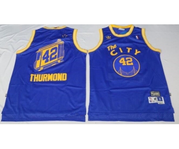 Men's Golden State Warriors #42 Nate Thurmond The City Blue Hardwood Classics Soul Swingman Throwback Jersey