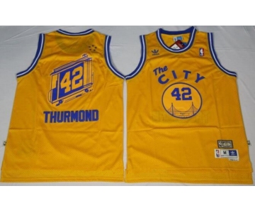 Men's Golden State Warriors #42 Nate Thurmond The City Yellow Hardwood Classics Soul Swingman Throwback Jersey