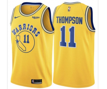 Warriors 11 Klay Thompson Yellow Throwback Nike Swingman Jersey