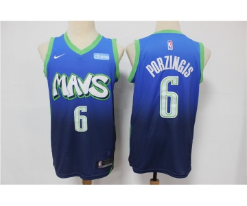 Men's Dallas Mavericks #6 Kristaps Porzingis Blue 2020 Nike City Edition Swingman Jersey With NEW Sponsor Logo
