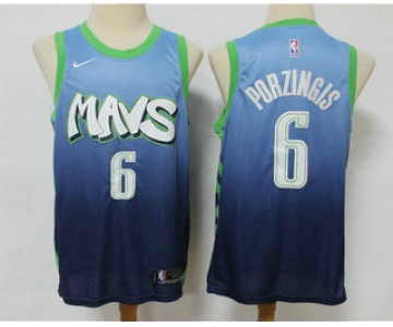 Men's Dallas Mavericks #6 Kristaps Porzingis Blue 2020 Nike City Edition Swingman Jersey