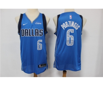 Men's Dallas Mavericks #6 Kristaps Porzingis Light Blue 2020 NBA Swingman Stitched NBA Jersey With NEW Sponsor Logo