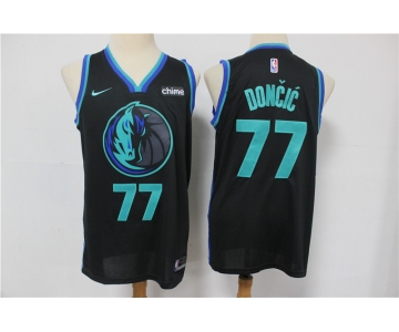 Men's Dallas Mavericks #77 Luka Doncic Black 2019 City Edition NBA Swingman Stitched NBA Jersey With NEW Sponsor Logo