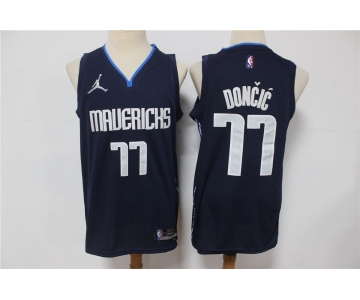 Men's Dallas Mavericks #77 Luka Doncic Navy Blue Brand Jordan 75th Anniversary Diamond 2021 Stitched Jersey