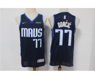 Men's Dallas Mavericks #77 Luka Doncic Navy Blue Nike Swingman 2021 Earned Edition Stitched Jersey With Sponsor Logo