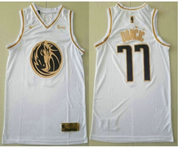 Men's Dallas Mavericks #77 Luka Doncic White Gold Nike Swingman Stitched NBA Jersey