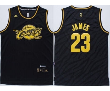 Cleveland Cavaliers #23 LeBron James Revolution 30 Swingman 2014 Black With Gold Jersey