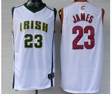 Cleveland Cavaliers&The Fighting Irish #23 LeBron James Revolution 30 Swingman White Jersey