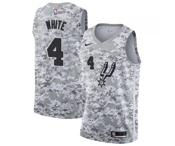 Men's Nike San Antonio Spurs #4 Derrick White White Camo Basketball Swingman Earned Edition Jersey