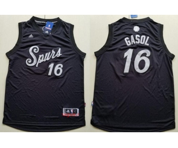 Men's San Antonio Spurs #16 Pau Gasol adidas Black 2016 Christmas Day Stitched NBA Swingman Jersey