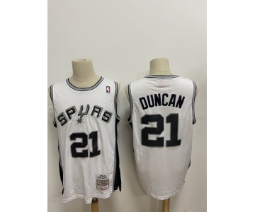 Men's San Antonio Spurs #21 Tim Duncan White Hardwood Classics Soul Swingman Throwback Jersey
