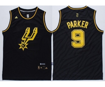 San Antonio Spurs #9 Tony Parker Revolution 30 Swingman 2014 Black With Gold Jersey