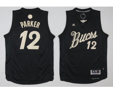 Men's Milwaukee Bucks #12 Jabari Parker adidas Black 2016 Christmas Day Stitched NBA Swingman Jersey