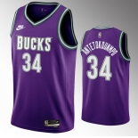 Men's Milwaukee Bucks #34 Giannis Antetokounmpo 2022-23 Purple Classic Edition Swingman Stitched Basketball Jersey