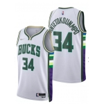 Men's Milwaukee Bucks #34 Giannis Antetokounmpo 75th Anniversary Diamond White 2021 Stitched Jersey
