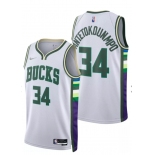 Men's Milwaukee Bucks #34 Giannis Antetokounmpo 75th Anniversary Diamond White 2021 Stitched Jersey