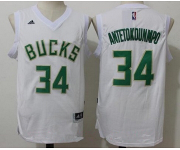 Men's Milwaukee Bucks #34 Giannis Antetokounmpo All White Stitched NBA adidas Revolution 30 Swingman Jersey