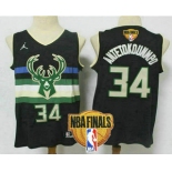 Men's Milwaukee Bucks #34 Giannis Antetokounmpo Black 2021 Finals Patch Brand Jordan Swingman Stitched Jersey