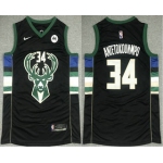 Men's Milwaukee Bucks #34 Giannis Antetokounmpo Black 2021 Nike Swingman Stitched Jersey With NEW Sponsor Logo