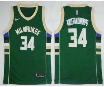 Men's Milwaukee Bucks #34 Giannis Antetokounmpo Green 2017-2018 Nike Swingman Stitched NBA Jersey
